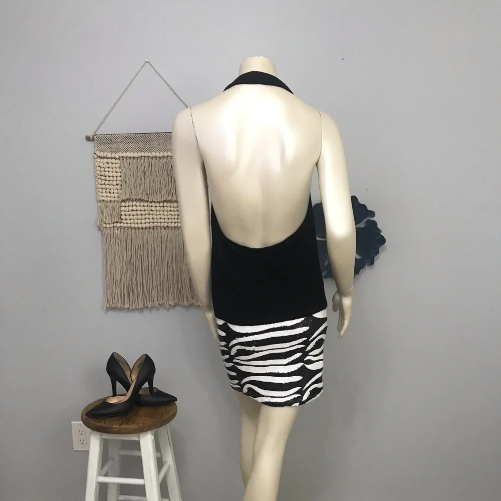 Y2K Bebe sequin zebra print halter dress - Picture 4 of 8